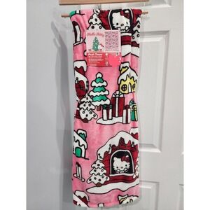 New Hello Kitty Christmas Holiday Pink Gingerbread House Plush Throw Blanket